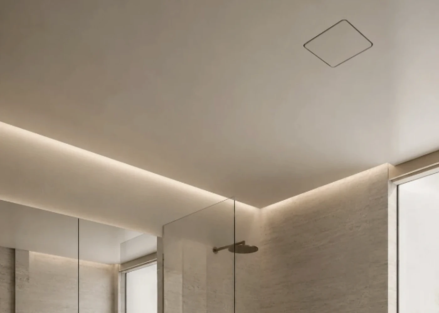 Detail van een vlak geïntegreerd afzuigpunt in het plafond