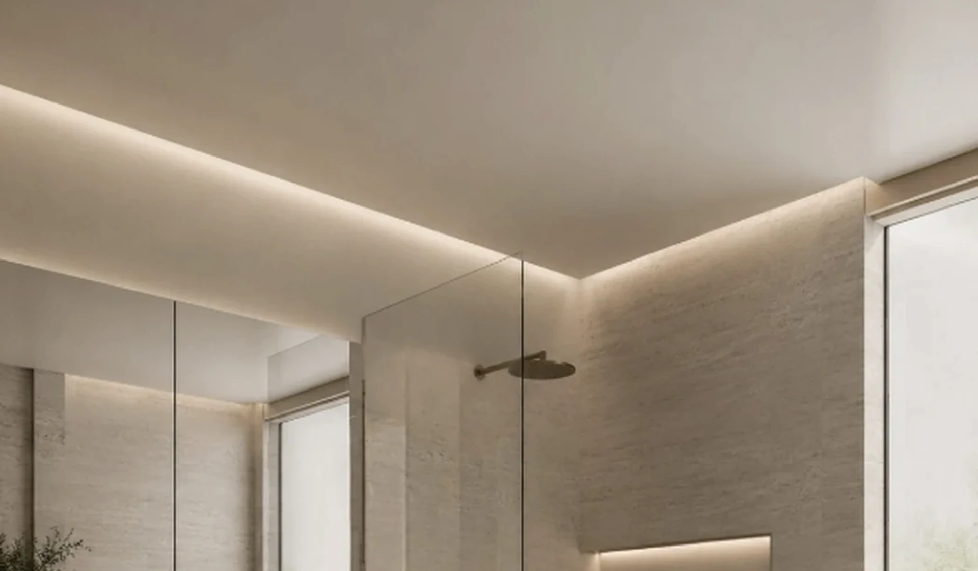 Minimalistisch interieur met geïntegreerde plafondafzuiging