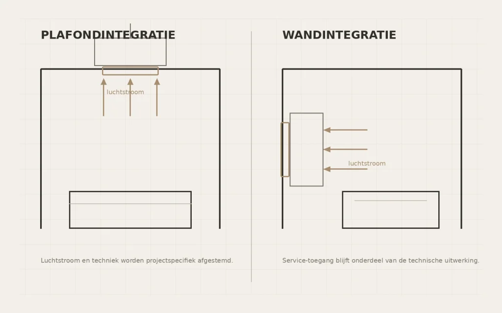 Schematische weergave van wand- en plafondintegratie